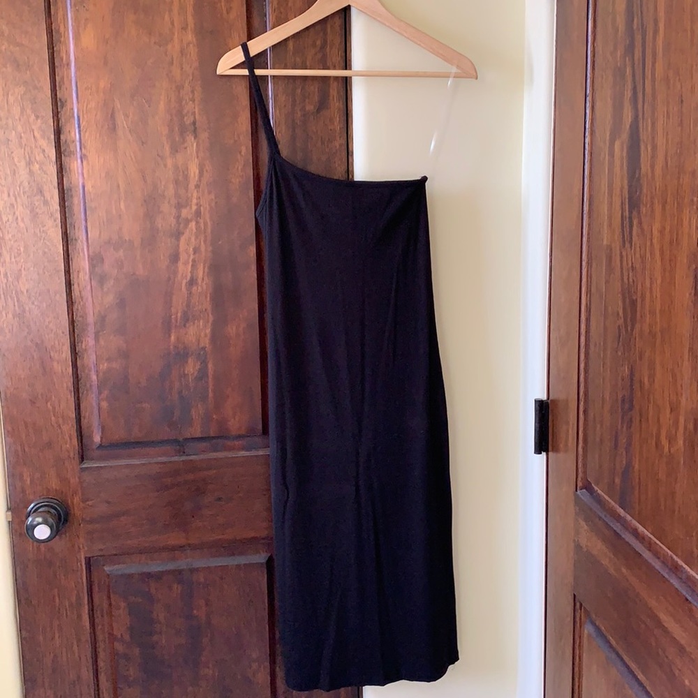 One Shoulder Jersey Ribbed Midi Dress